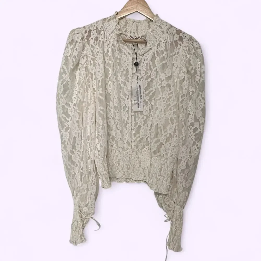 NWTs For Love and Lemons Victoria Secret Violeta White Lace Top (L) - Picture 4 of 16